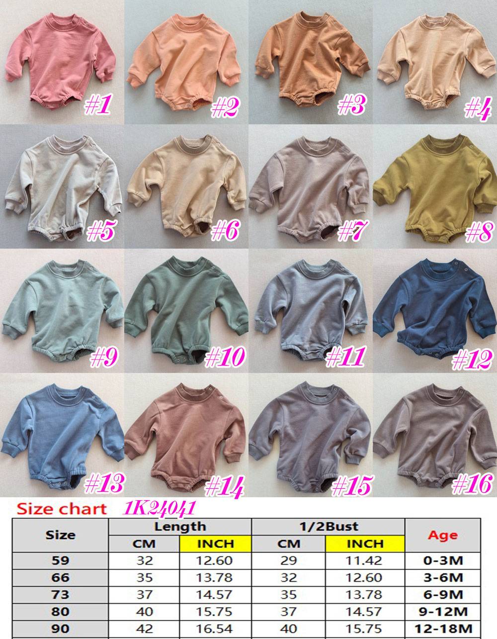 *Preorder* Baby Long Sleeve Fall Bubble Romper (16 Colours to choose from)