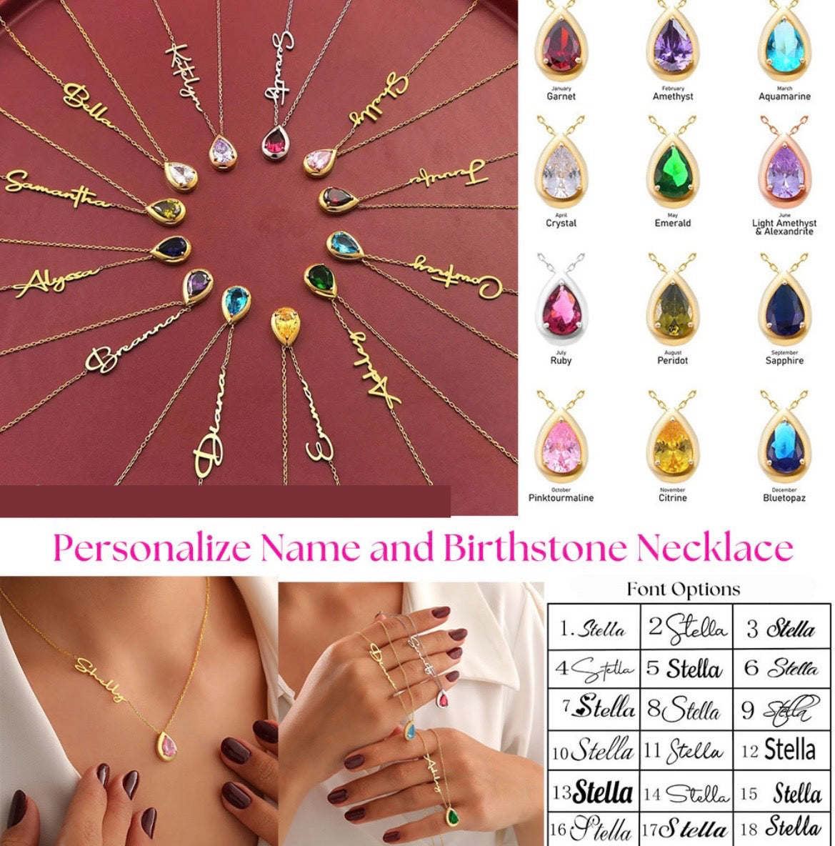 Personalized Name and Birthstone Necklace