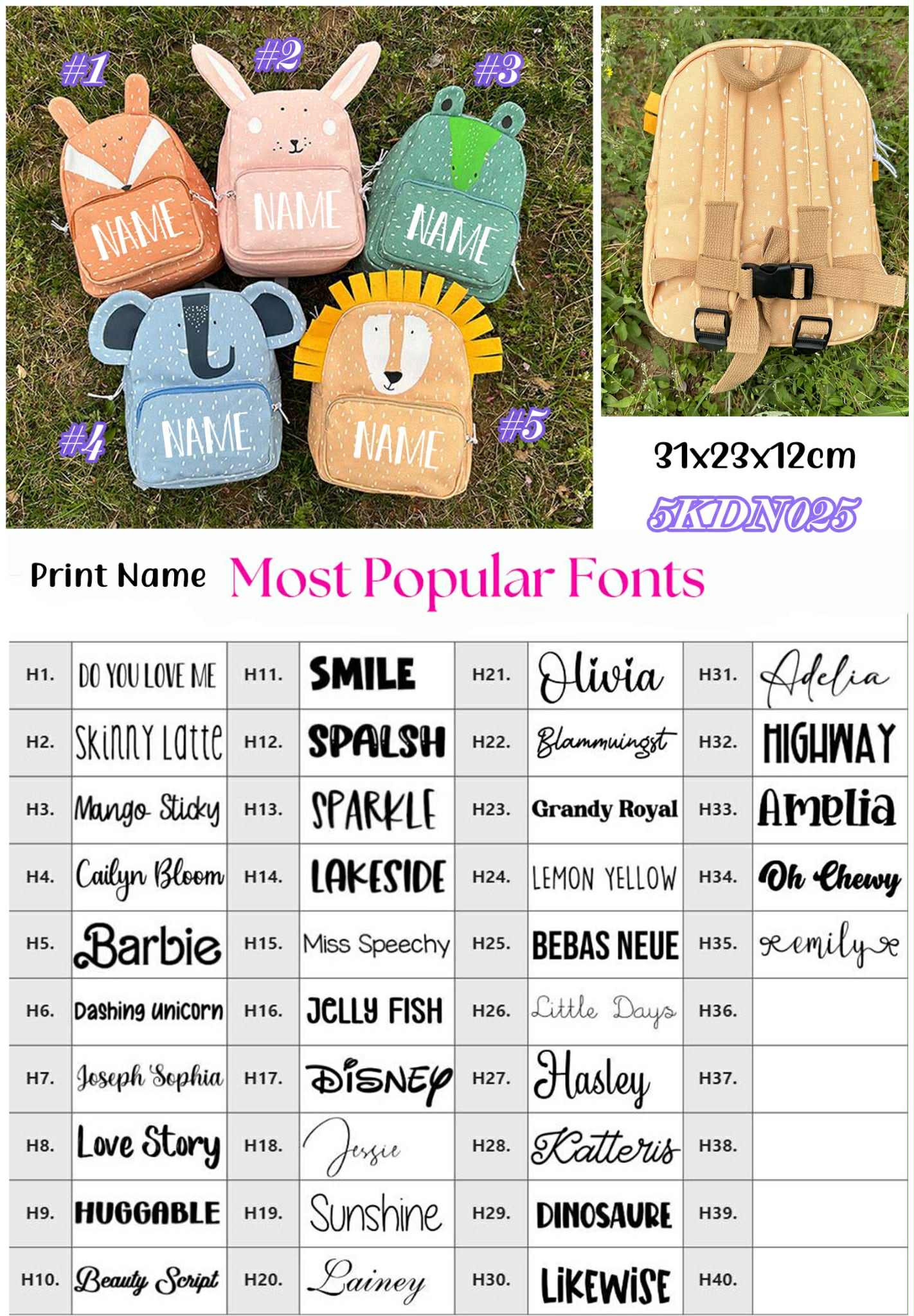*Preorder* Custom Name Fun Animal Backpacks