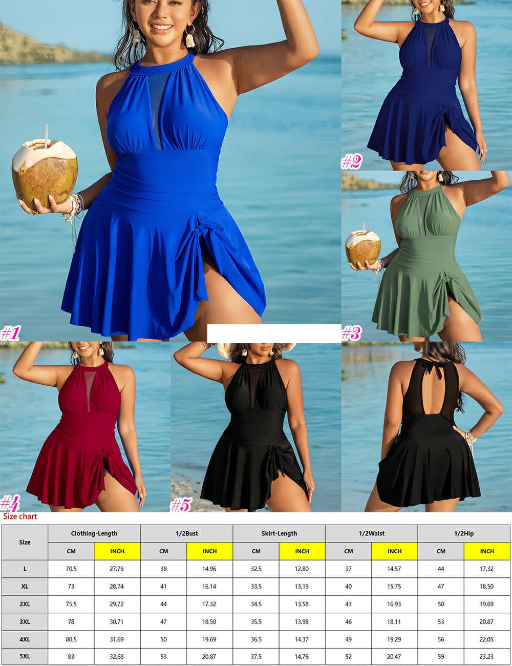 Plus Size Ladies Swim Dress (5 Colours to Choose)