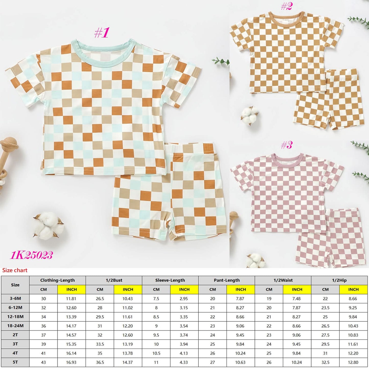 *Preorder* Baby and Toddler Checkered Bamboo Short Sets (3 Styles to Choose From)