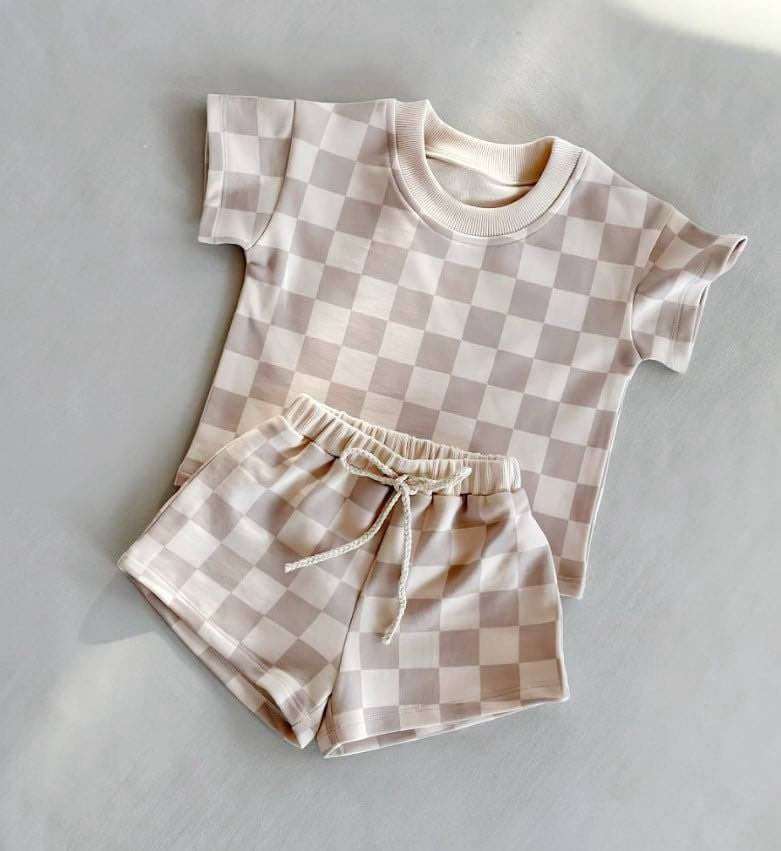 * Preorder * French Terry Cotton Kid's Checkered Sets