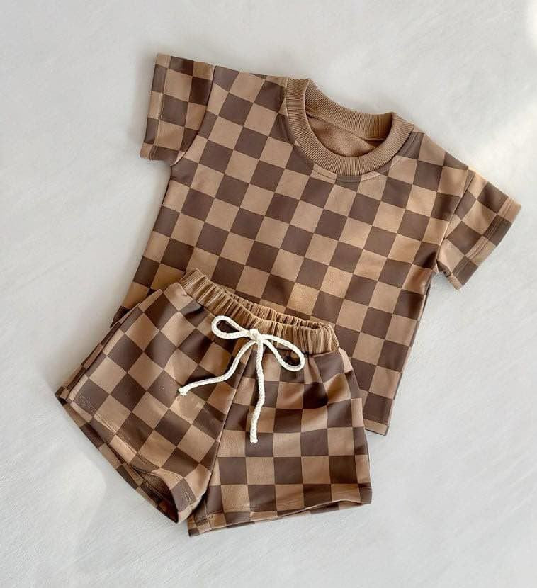 * Preorder * French Terry Cotton Kid's Checkered Sets
