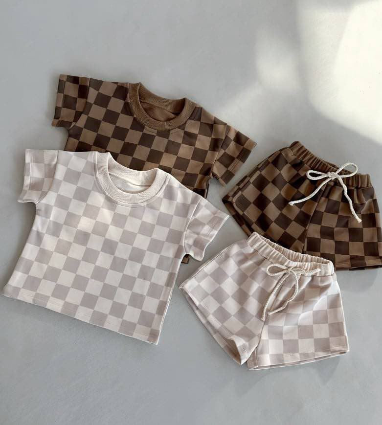 * Preorder * French Terry Cotton Kid's Checkered Sets