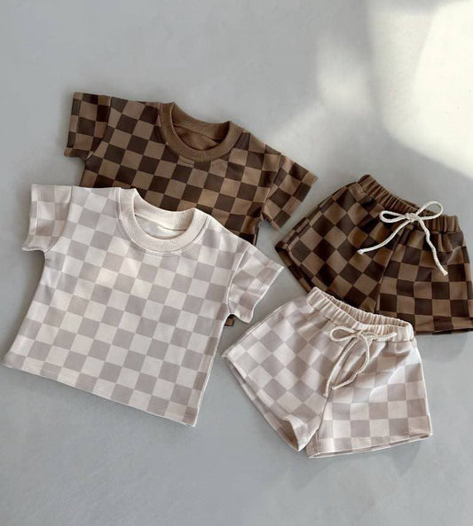 * Preorder * French Terry Cotton Kid's Checkered Sets