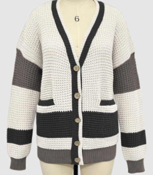 *Preorder* Women's Colour block Cardigan Sweater