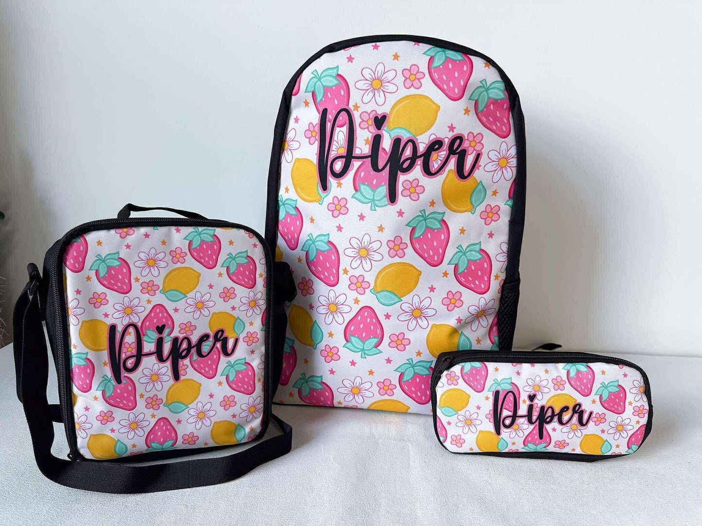 *Preorder* Printed Backpack Lunch Bag Pencil Case 3pcs Set (Name Optional)