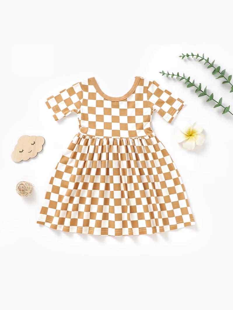 *Preorder* Girl's Bamboo Checkered Dress (3 Colours)
