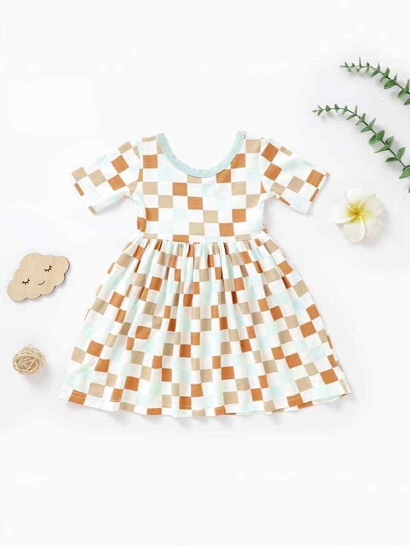 *Preorder* Girl's Bamboo Checkered Dress (3 Colours)