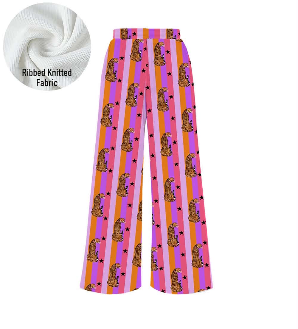 Custom Print Women's Knitted Ribbed Wide Leg Pants
