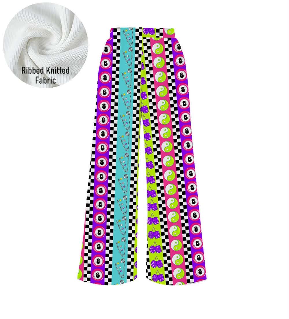 Custom Print Women's Knitted Ribbed Wide Leg Pants
