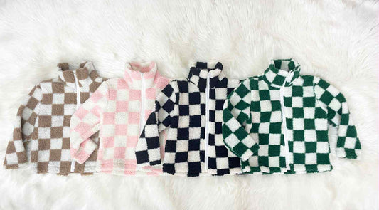 *Preorder* Women's Checkered Zip-up Sherpa Jacket