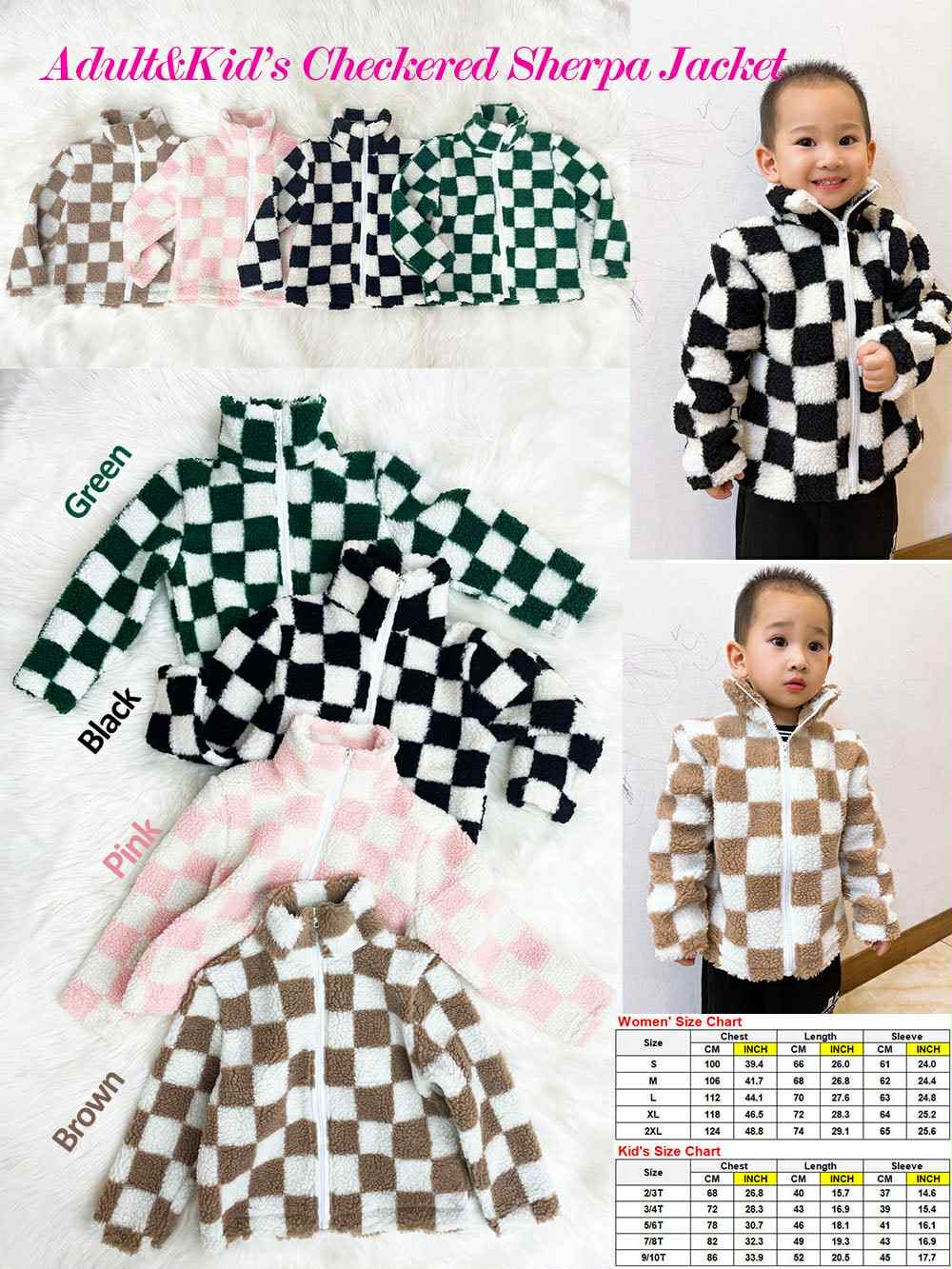 *Preorder* Women's Checkered Zip-up Sherpa Jacket