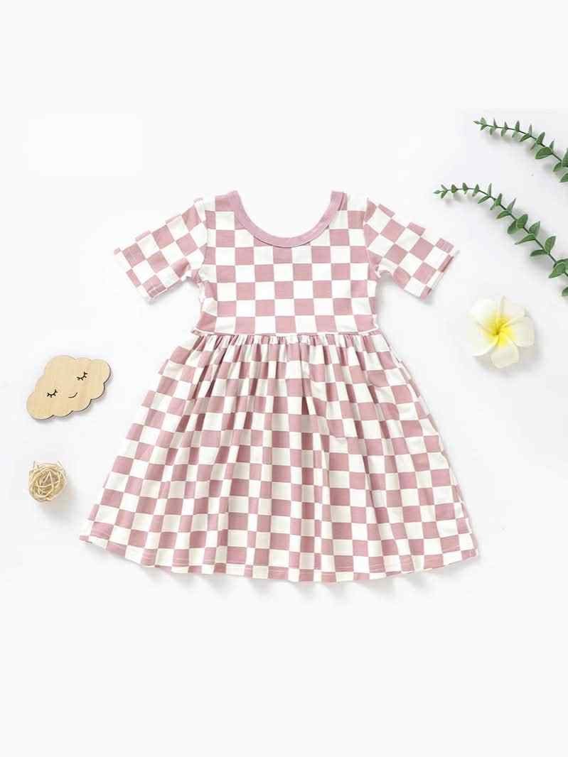 *Preorder* Girl's Bamboo Checkered Dress (3 Colours)