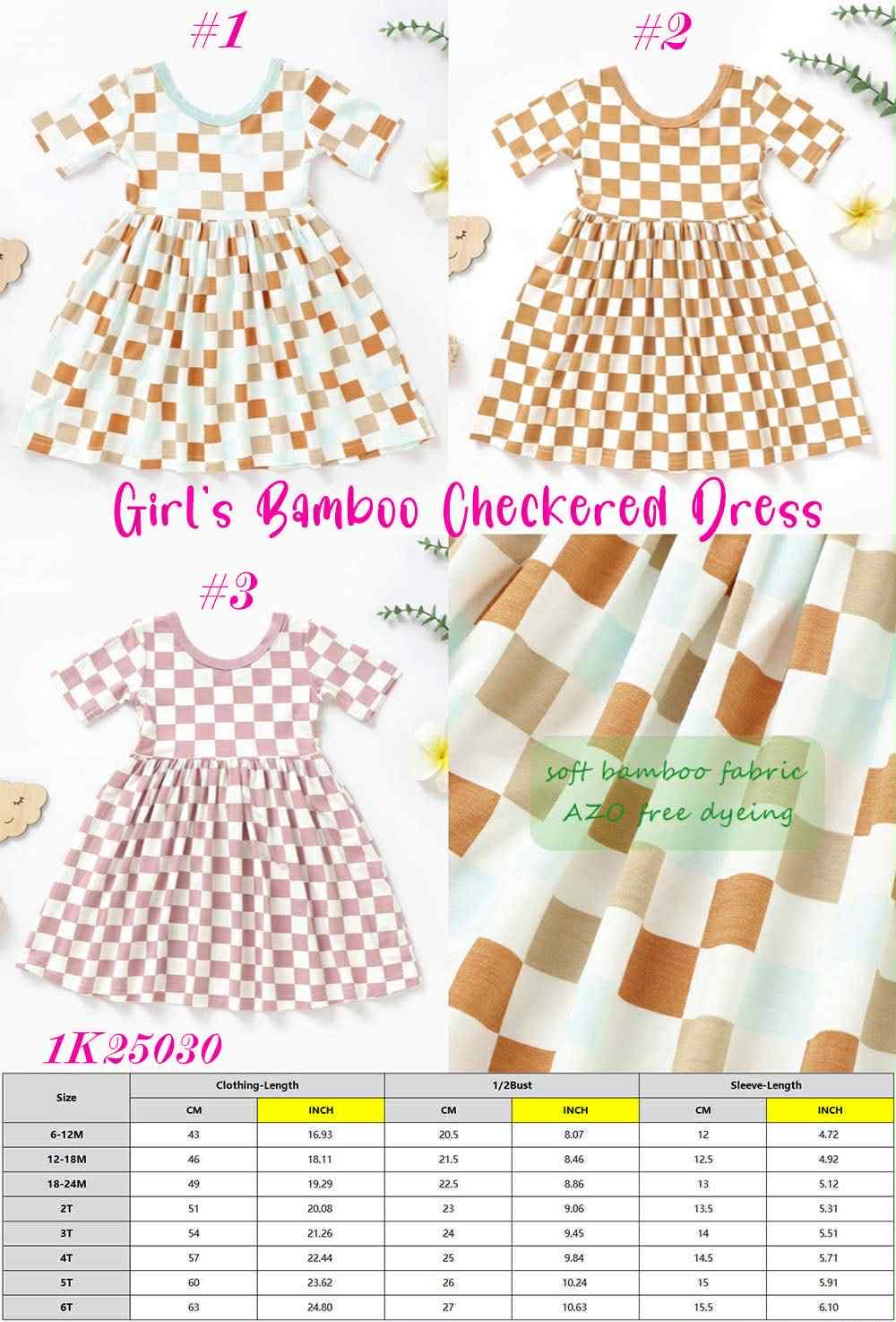 *Preorder* Girl's Bamboo Checkered Dress (3 Colours)