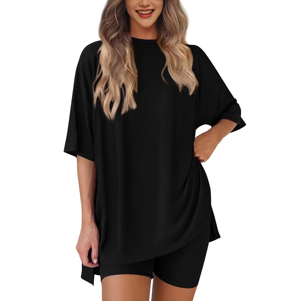 Plus Size Women's Casual T-shirt and Biker Short Set